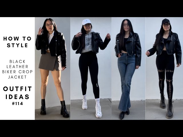 What to wear with black leather biker crop jacket Look Book | OOTD