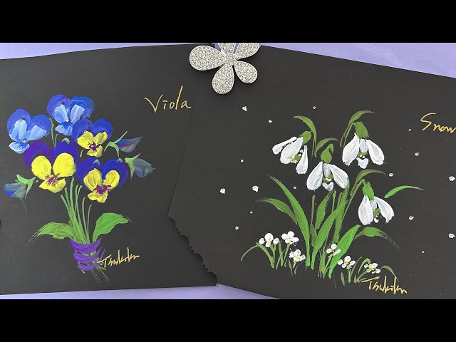 Spring-inspired painting (snowdrops and violas) How to draw