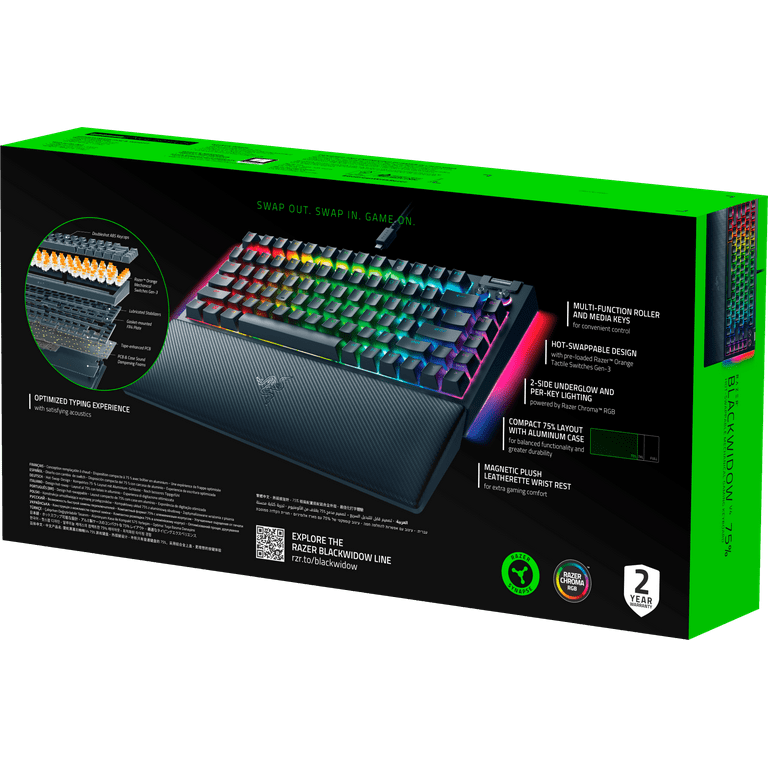 Razer BlackWidow V4 75% Hot-Swappable Mechanical Keyboard, RGB
