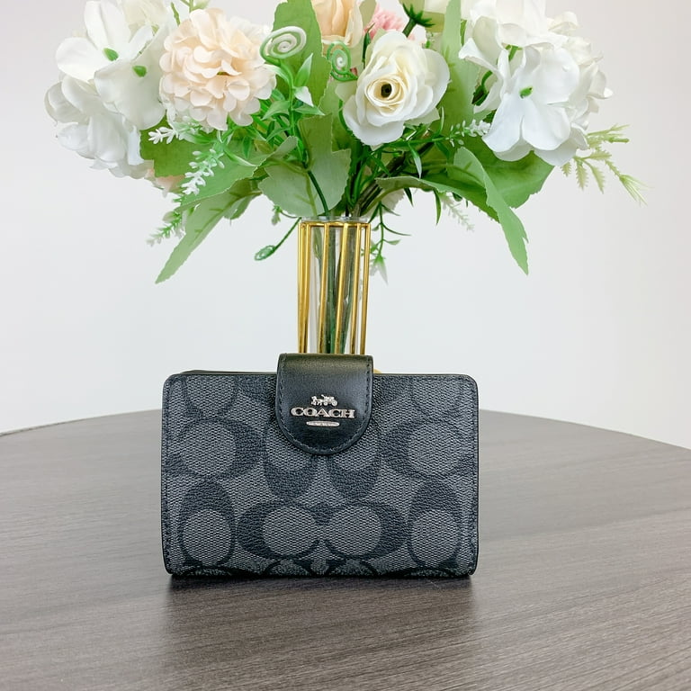 Coach Women's Medium Corner Zip Wallet, Graphite Black, Signature