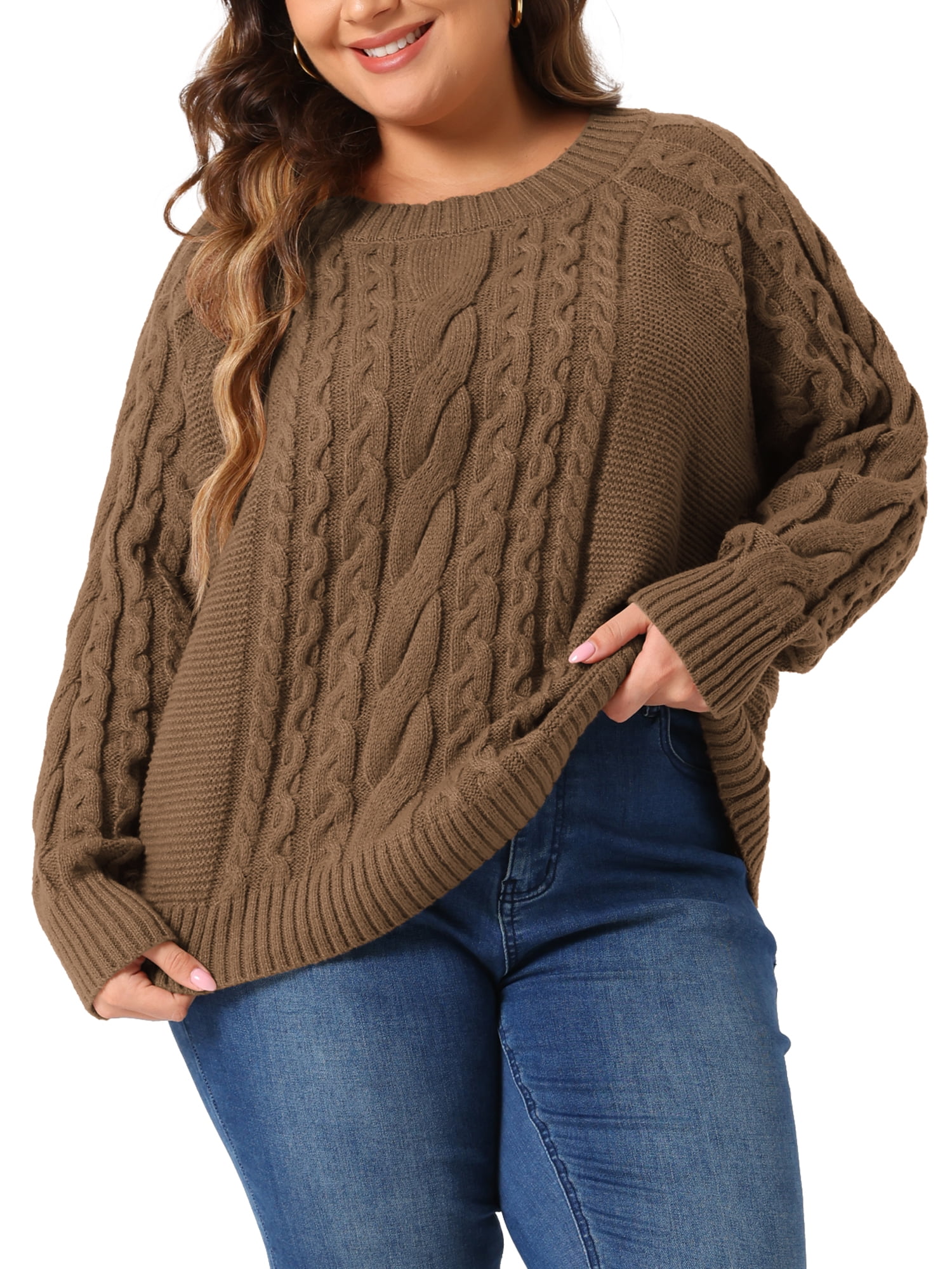Agnes Orinda Plus Size Women's Sweater Long Sleeve Crewneck