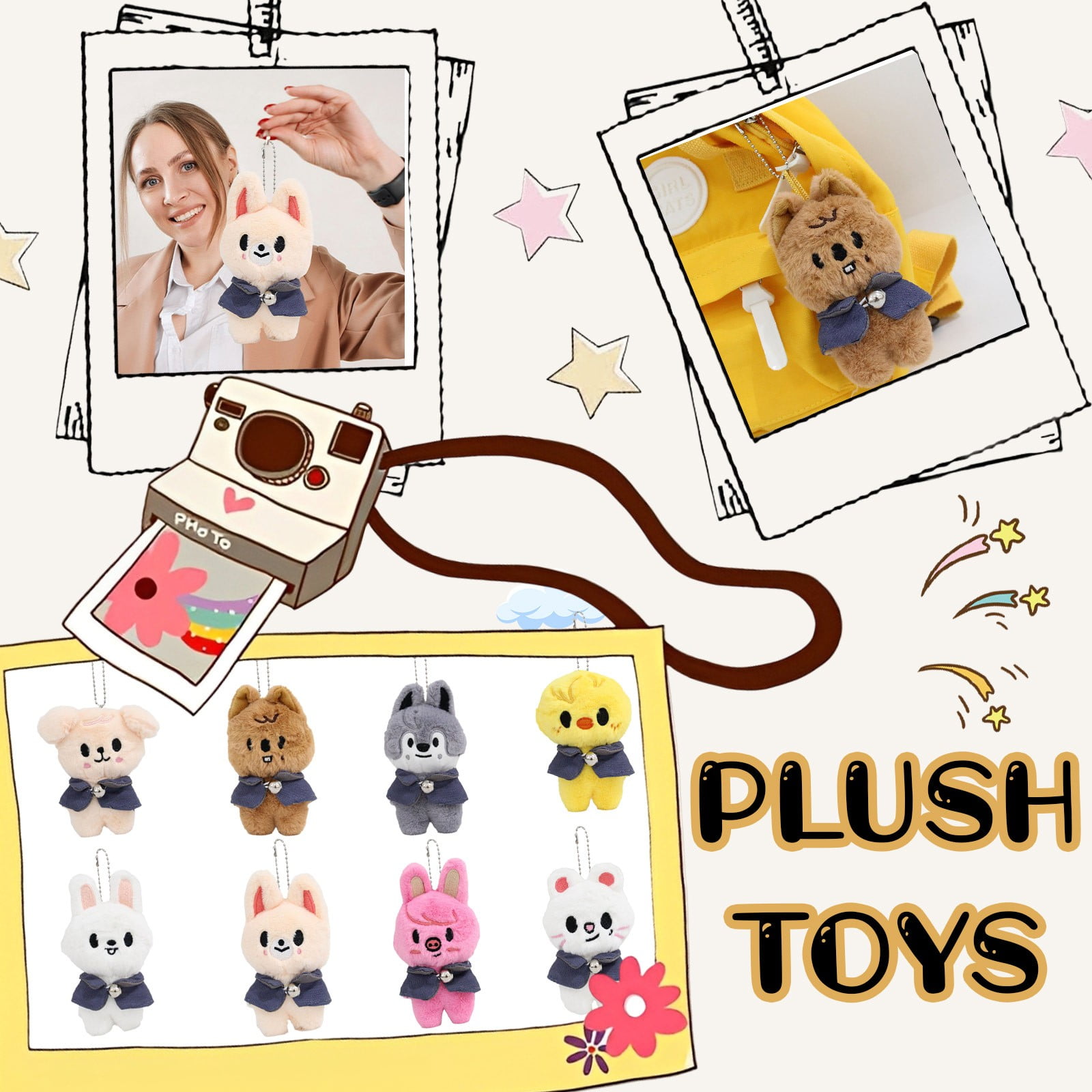 Kpop StrayKids Skzoo Plush Stuffed Animal Toy, Wolf Chan, Leebit