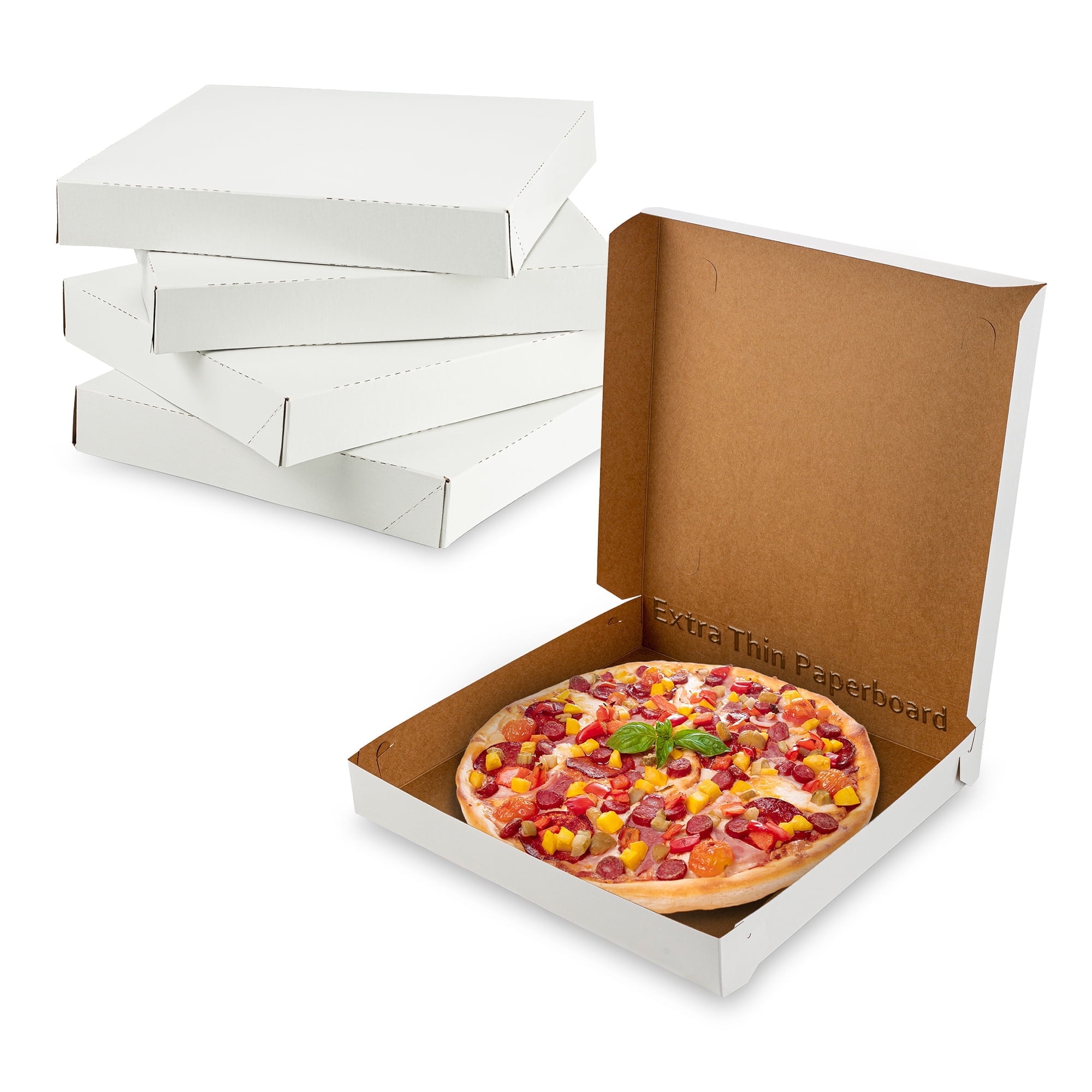 MT Products Plain Cardboard White Clay Coated Extra Thin Pizza Box