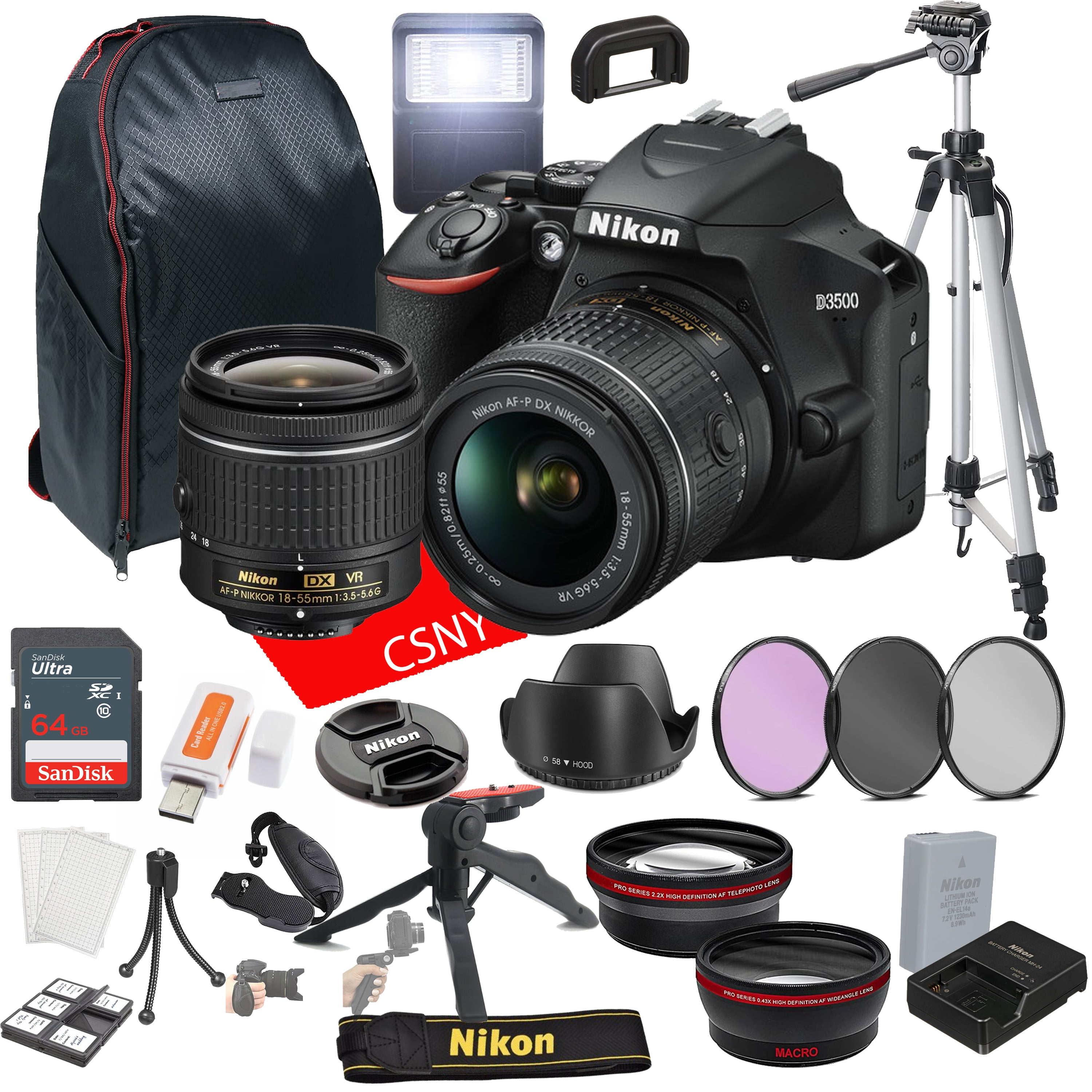 Nikon D3500 Professional DSLR Camera Kit - 18-55mm Lens, 64GB