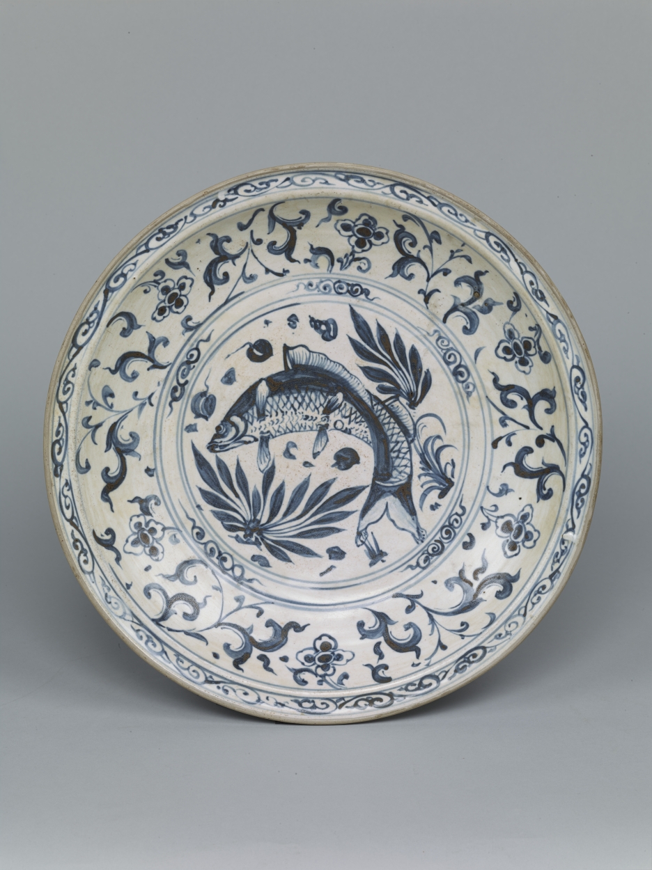 中国大明嘉靖年製魚藻文大皿 E0036346 青花魚藻文大皿 - 東京国立