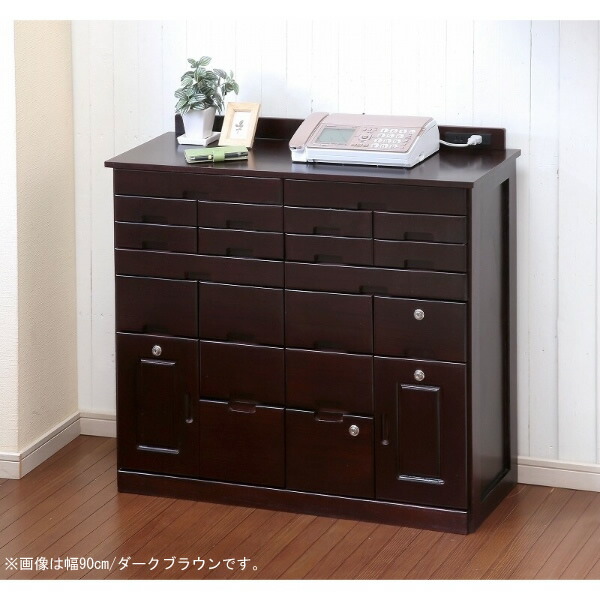 桐製マルチラック 幅120cm ダークブラウン キャスター付き 引出し