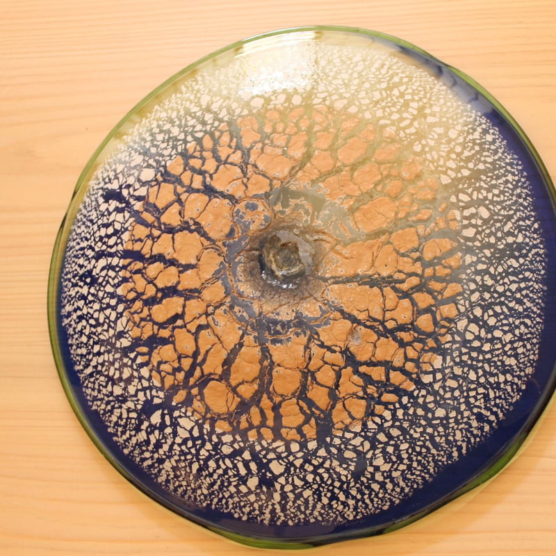 沖縄 琉球ガラス工房 虹 稲嶺盛吉氏 土紋 大皿≪送料無料