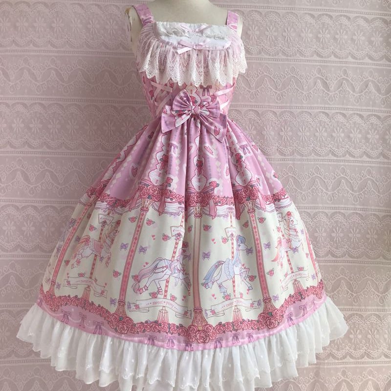 ワンピース ロリータ ドレス ロリィタ 花柄 春秋 バラ 薔薇 回転木馬