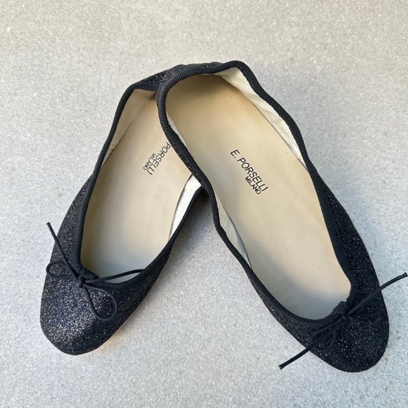 Porselli ポルセリ バレエシューズ ブラックグリッター ハンドメイド
