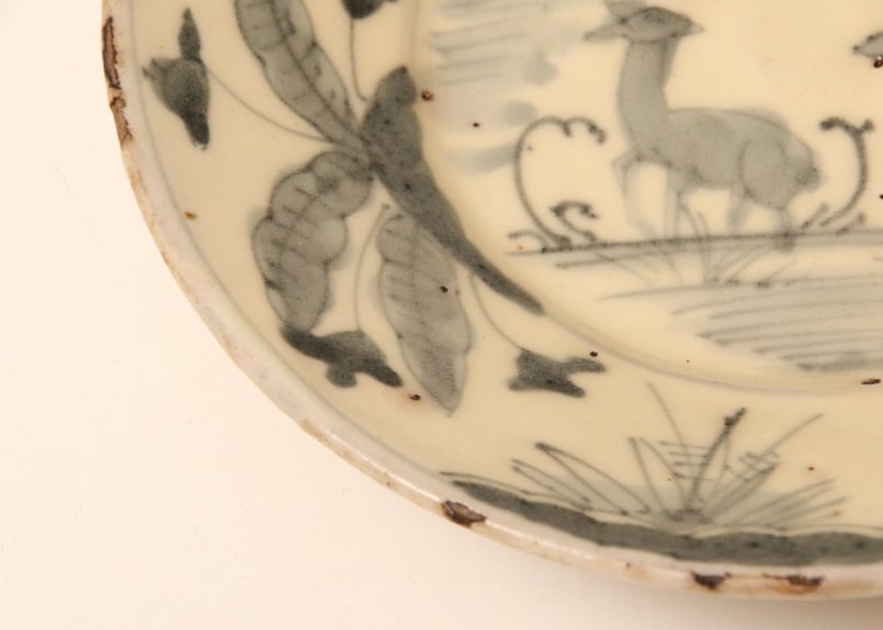 皿/呉須染付/中国/鹿/魚/明~清/古玩/唐物/ 古美術/ 時代物 /骨董品