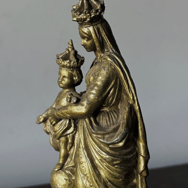 メタル製 勝利の 聖母子 マリア像 h24.8cm フランス アンティーク