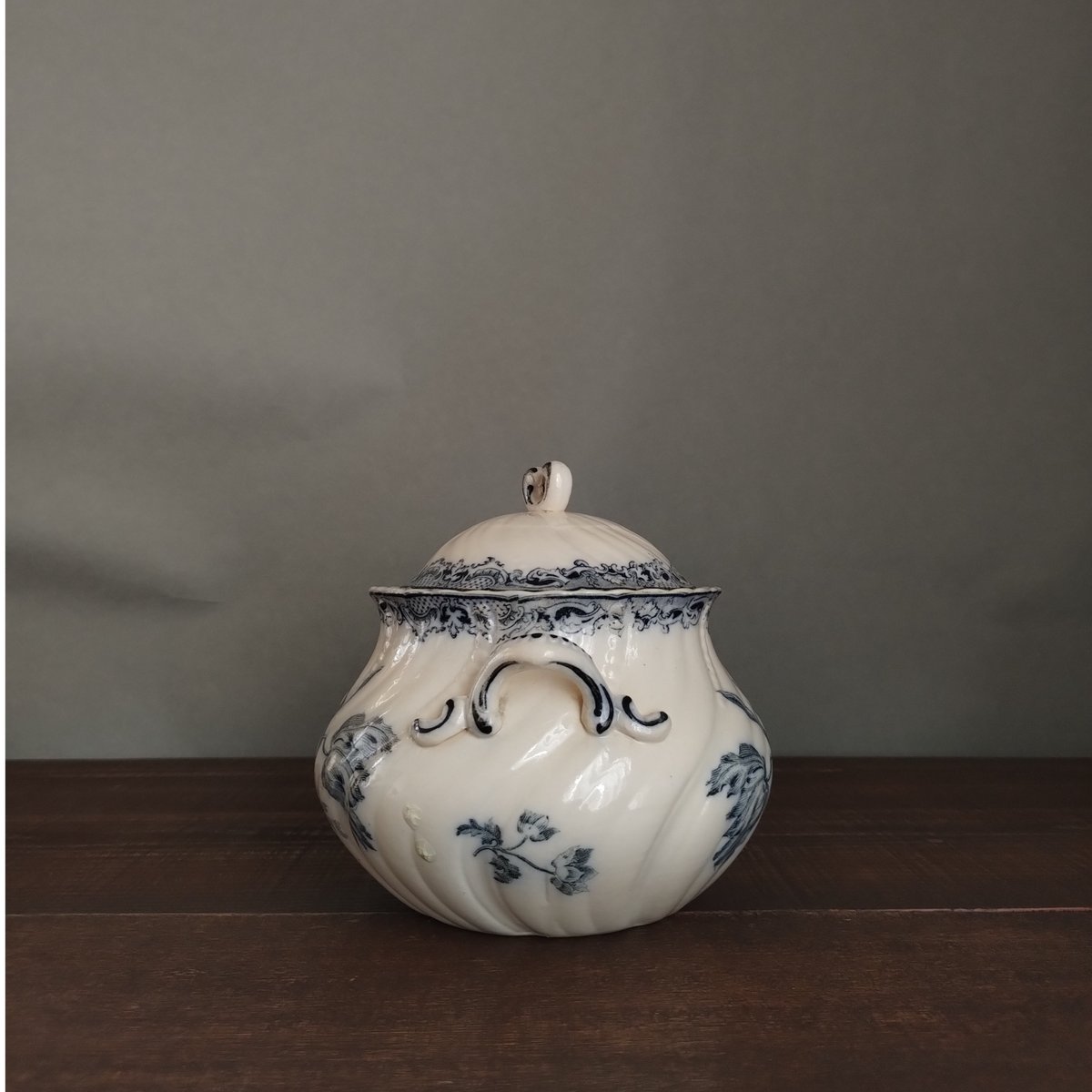 フランスアンティーク シュガーポット サルグミンヌ フォンタンジュ青