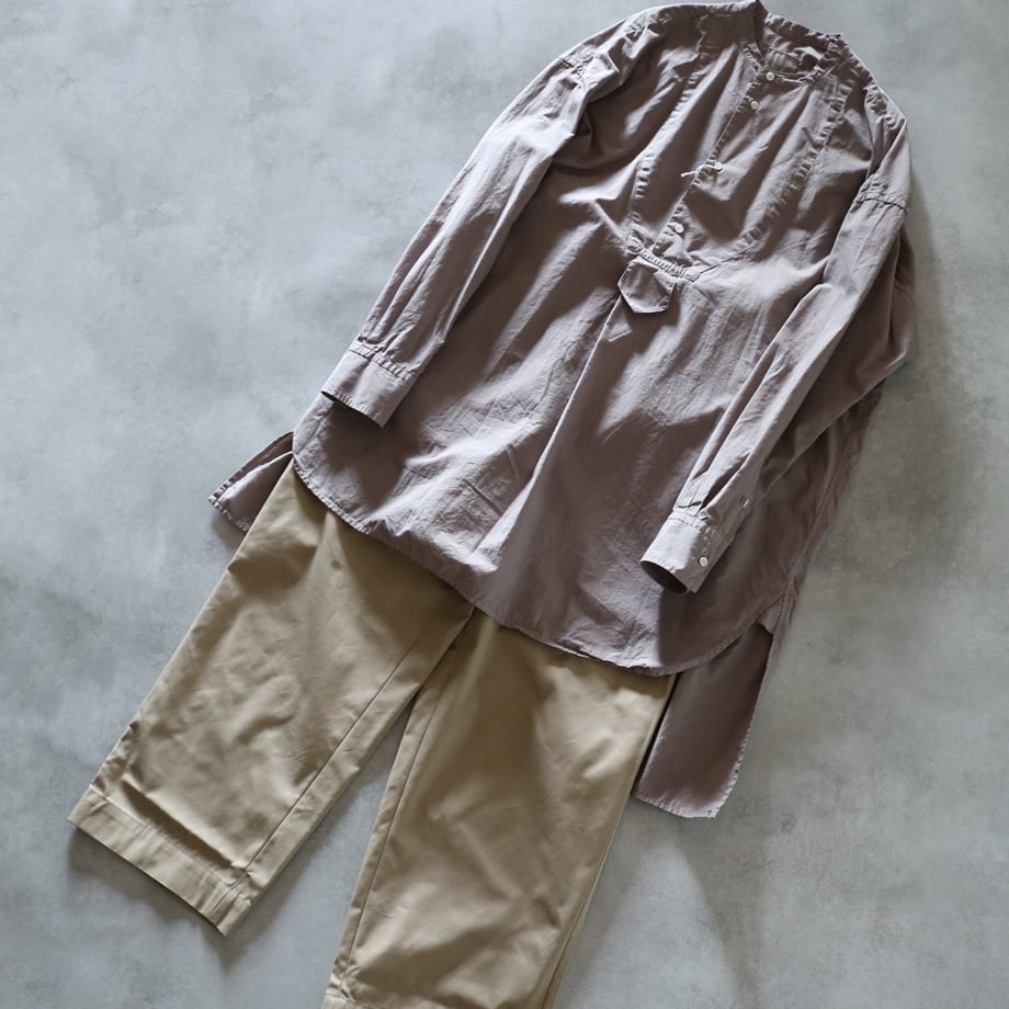 ガーメントダイオーガニックコットンポプリンタキシードロングシャツ