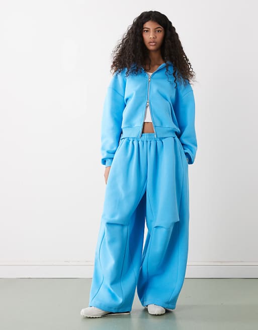 COLLUSION boxy zip up hoodie and XL balloon sweatpants set in blue