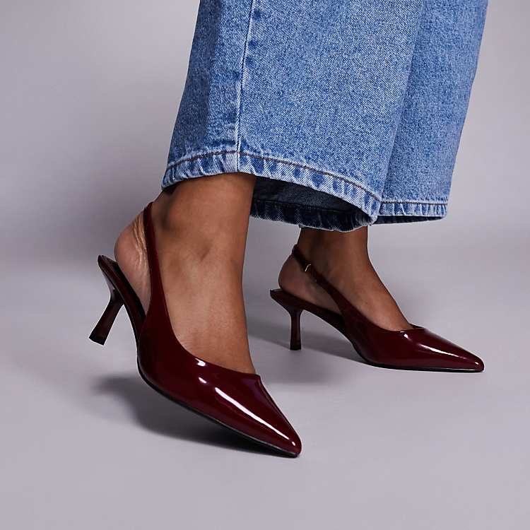 Simmi London Laena slingback kitten heel shoes in burgundy | ASOS