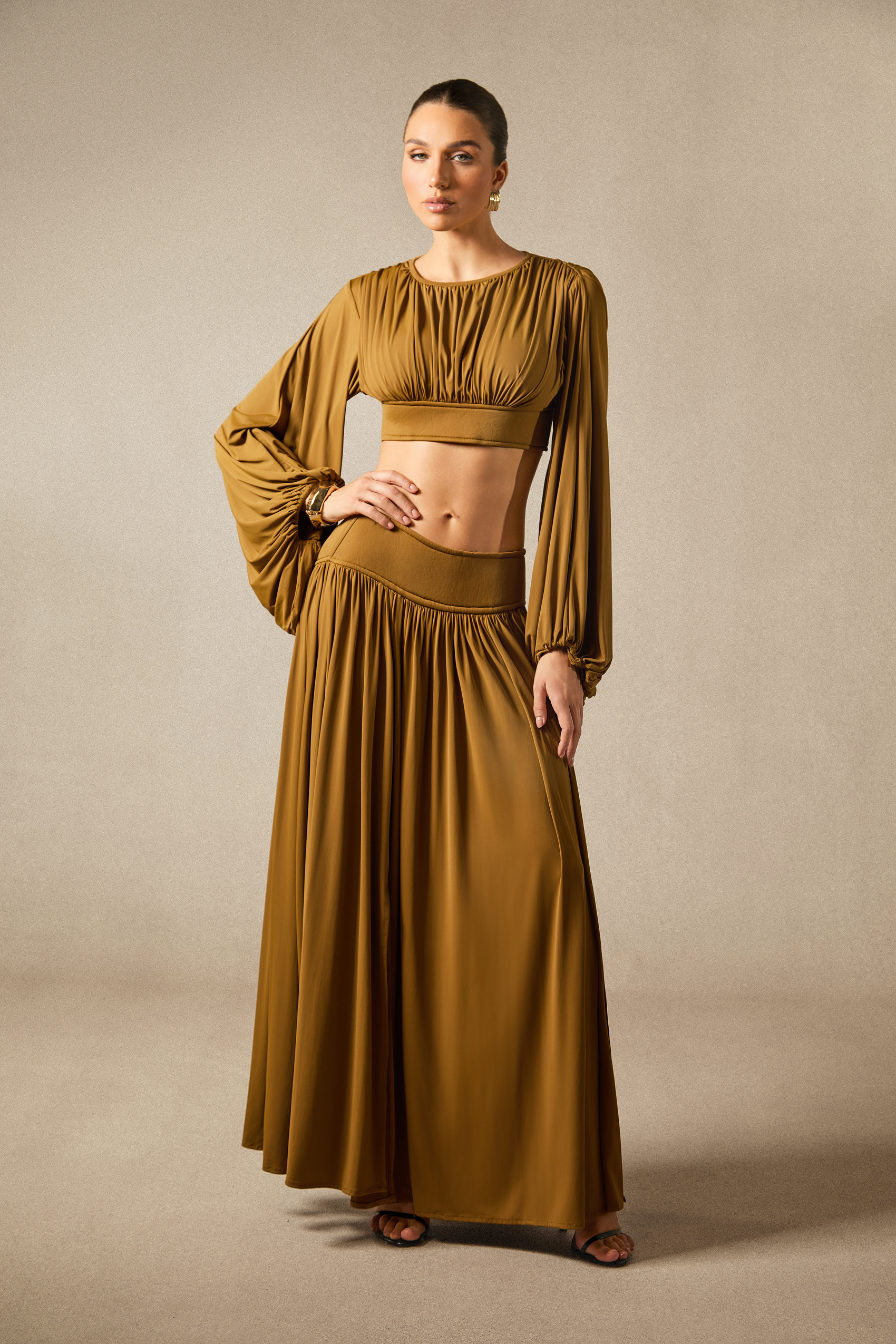 Heidi Long Sleeve Crop Top & Pleated Skirt Set - Autumn Wedding