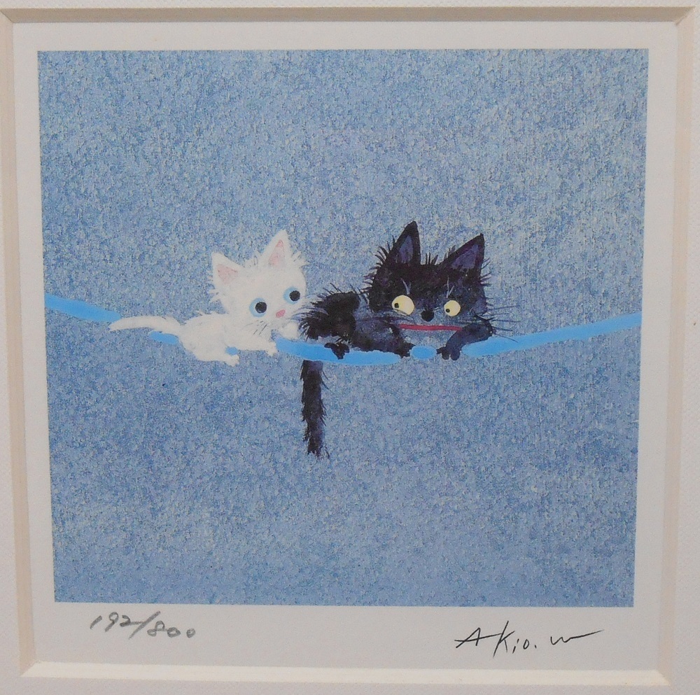 渡辺あきお 版画 3人の思い 3匹の猫 限定500部 渡辺