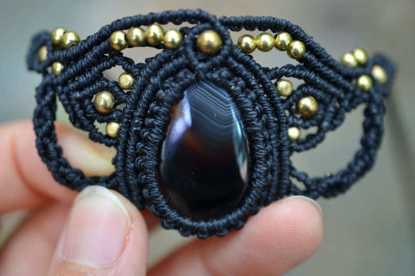 天然石】 【ハンドメイド】ブラックオニクス☆マクラメチョーカー