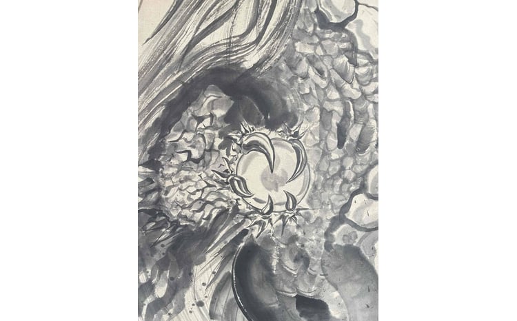 掛け軸 現代水墨画家 絵師白道 直筆作品「登龍門伝説」｜絵画 アート