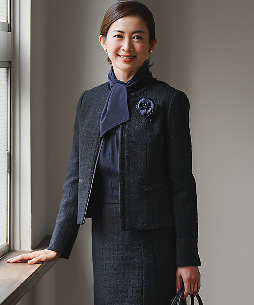 セットアップ対応】ライトシャインツイード ノーカラージャケット