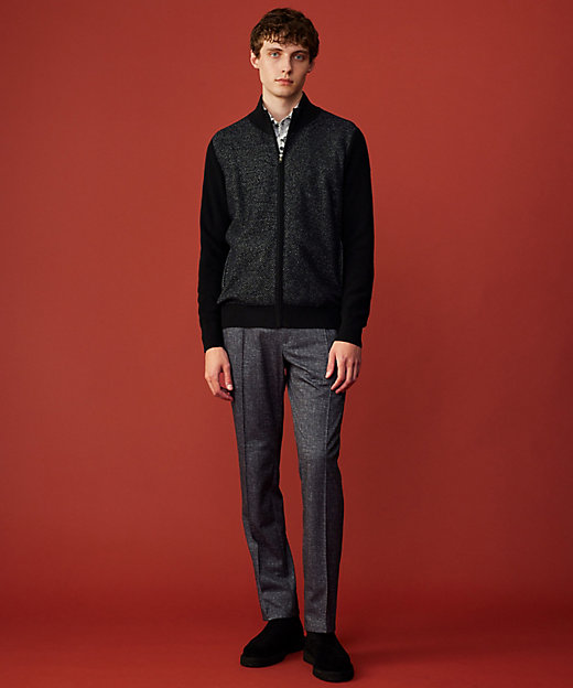 イタリア糸使用／洗える】メリノブレンドモール ジップ ニット