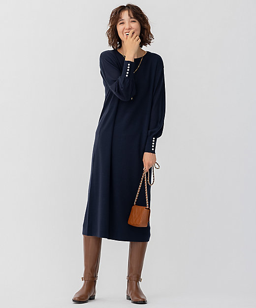CLASSY．1月号掲載】ウールブレンド パール ニットワンピース
