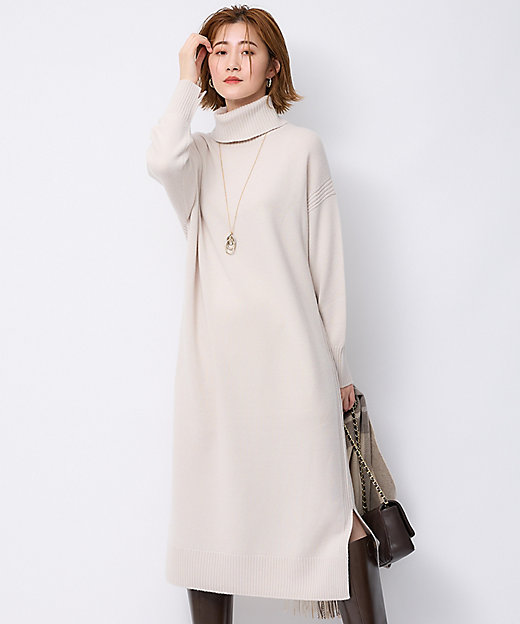 洗える】ウール タートルネック ニットワンピース