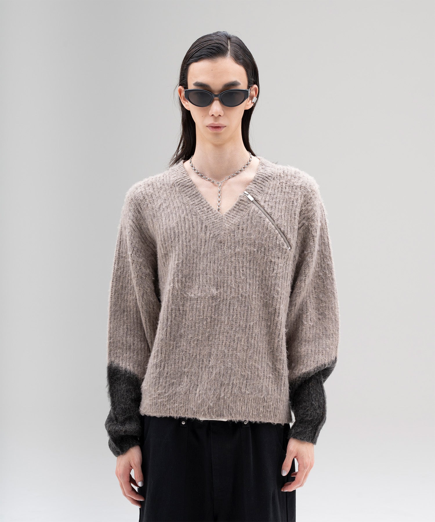 Zip Shaggy V-neck Knit – Jent Louis