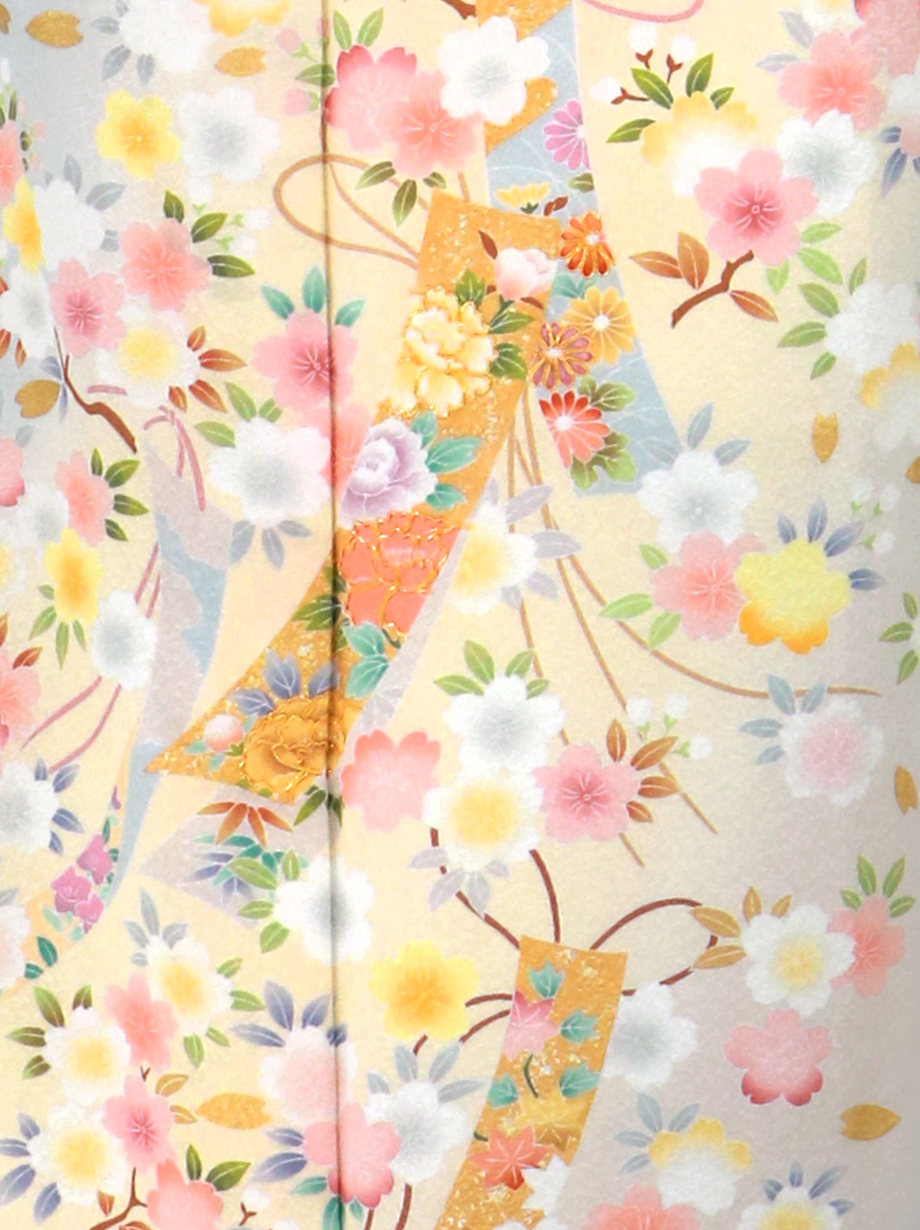 ブルーグレー地に桜と短冊の訪問着(袷) | 宅配着物レンタルの京都かし