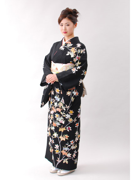 高級訪問着レンタル】h-39 黒地 たちばな MLサイズ 橘｜KIMONO-PRO