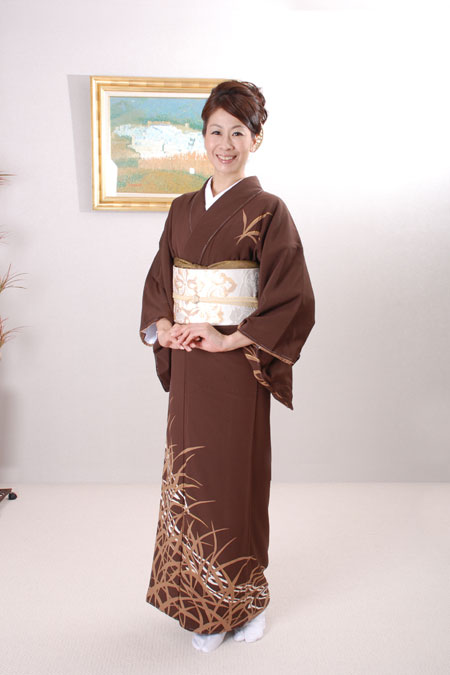 高級訪問着レンタル】hs-6 茶色・ツユクサ Mサイズ ツユクサ｜KIMONO