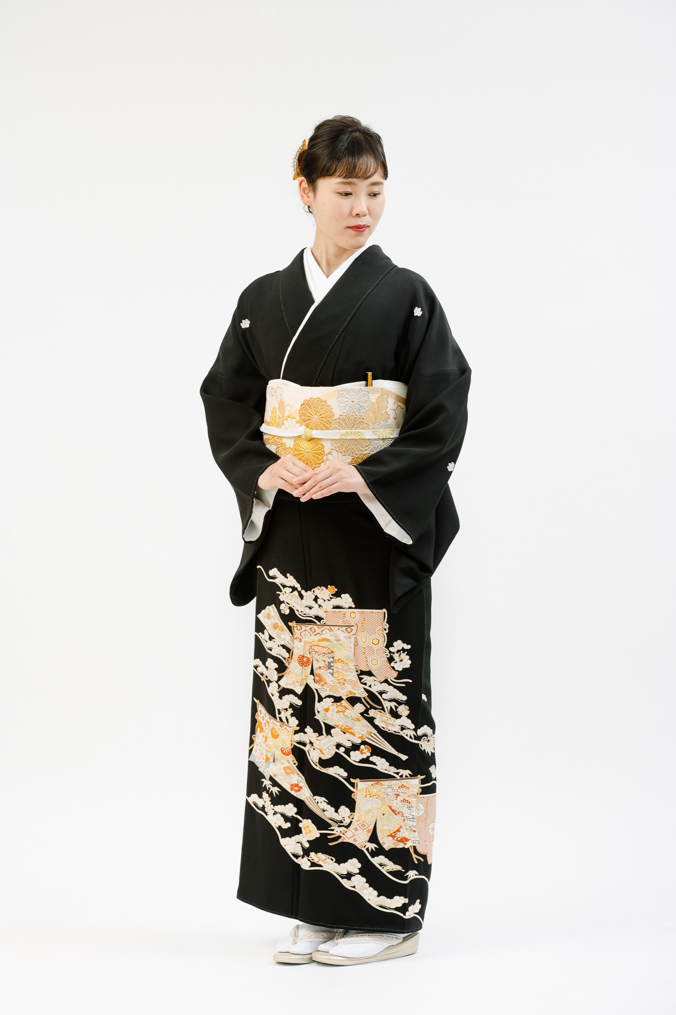 高級古典柄黒留袖レンタル】京染匠「佳風」 几帳・貝桶・檜扇 LLサイズ