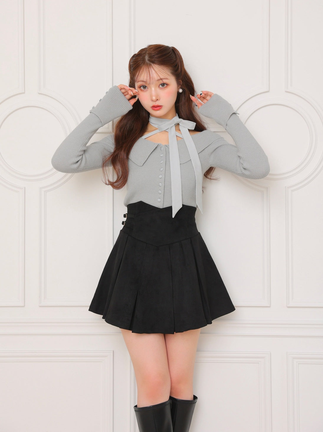 SALE】Decollete ribbon off shoulder knit tops(eme10371) – M me eme