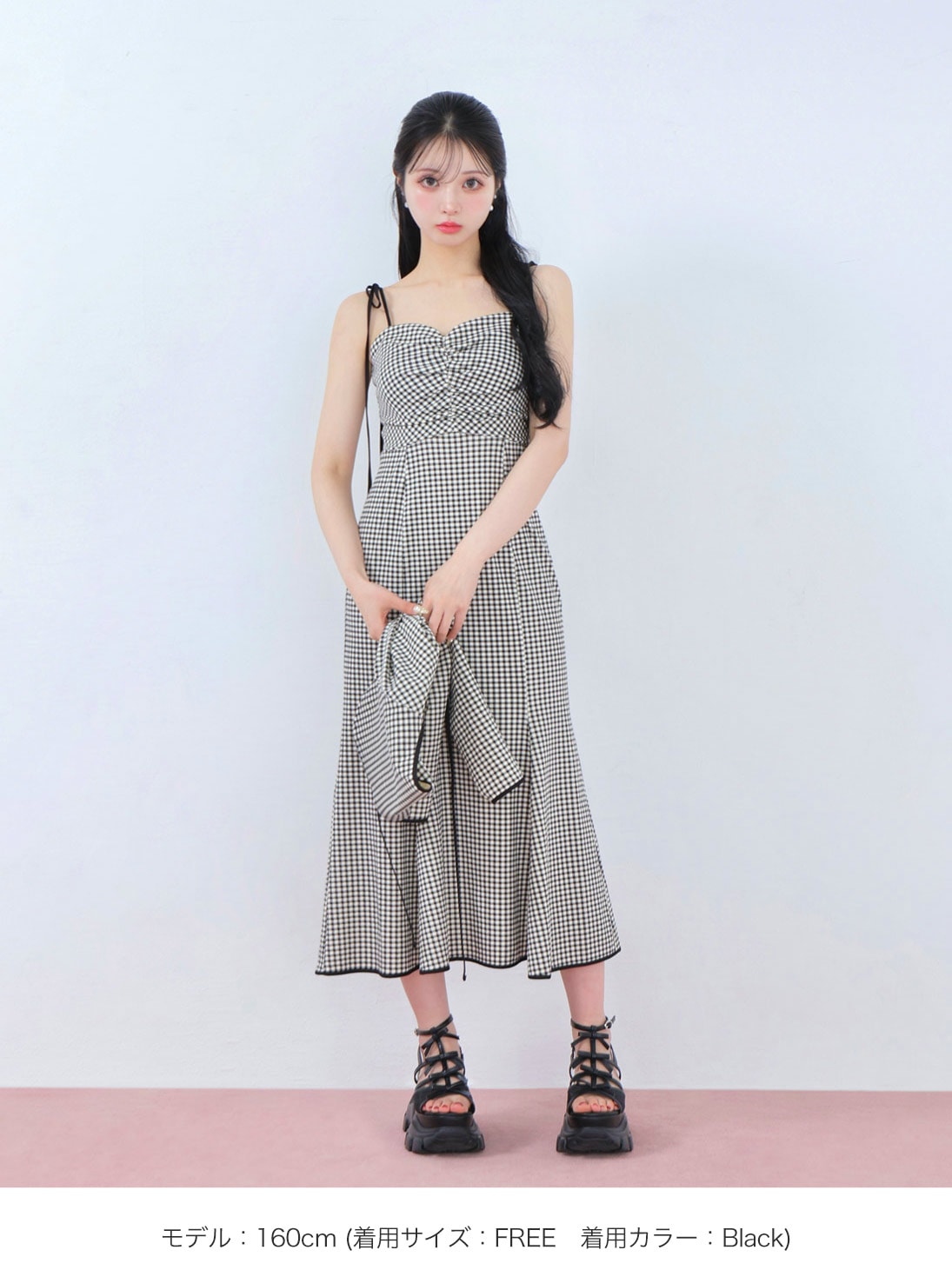 Gingham check ensemble long onepiece(eme10812) – M me eme