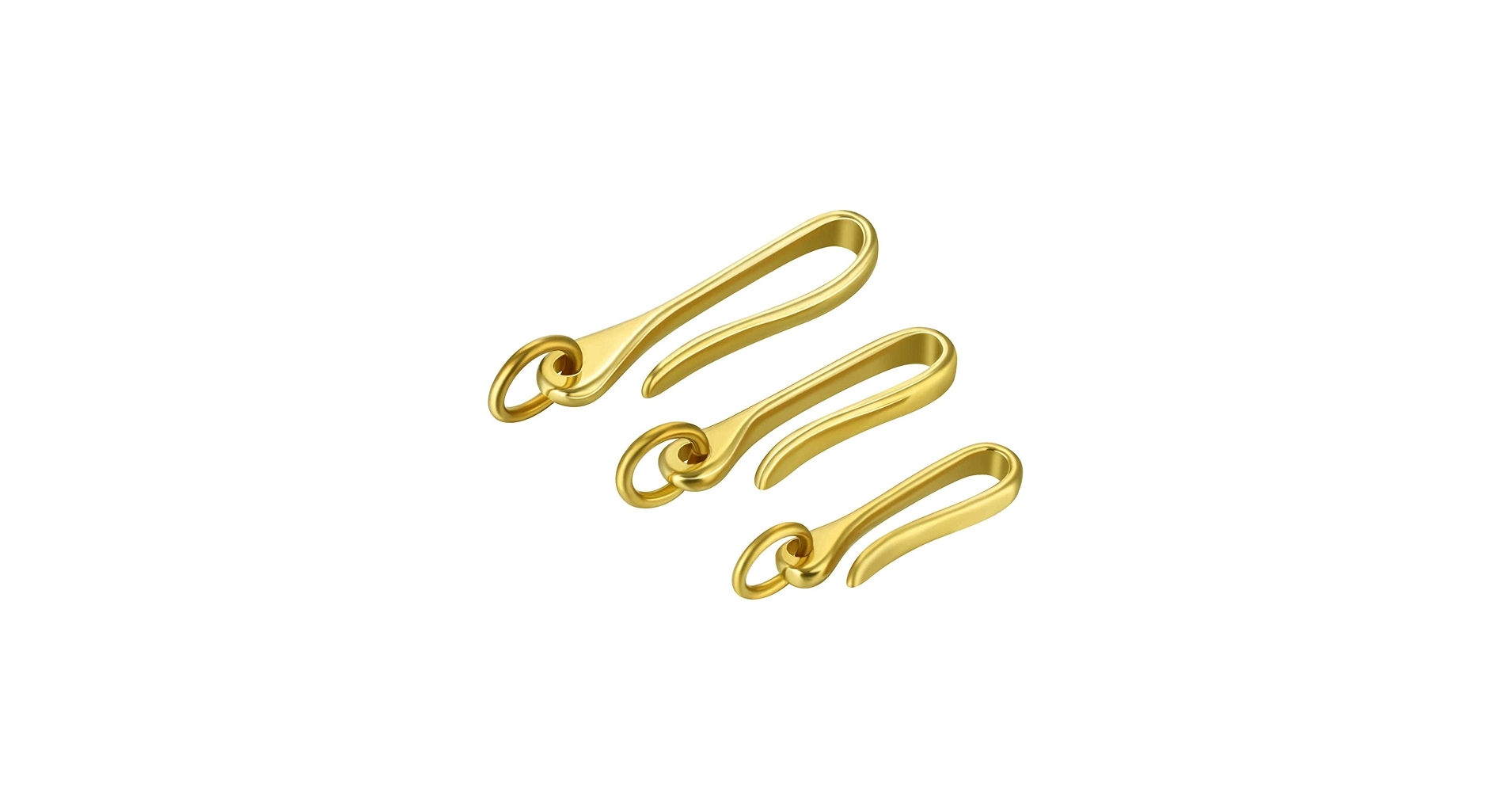 Hotop 3 Pcs Fish Hook Keychain Belt Clip Key Rings Solid Brass