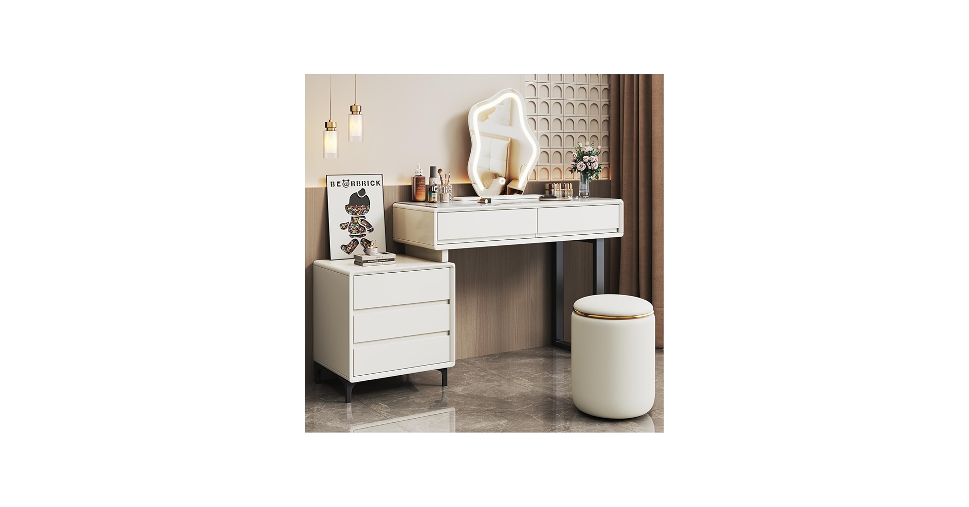 Amazon｜ドレッサー4点セット テーブル 女優LEDミラー 100cm幅員