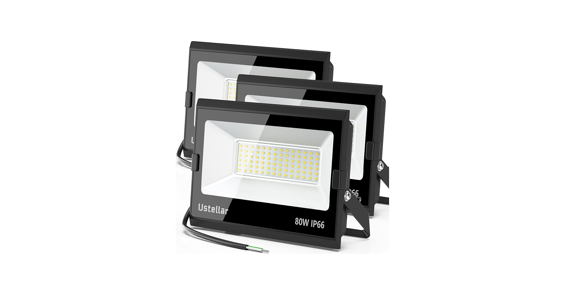 USTELLAR 3 Pack 80W LED Flood Lights Outdoor Hardwired Bright 800W