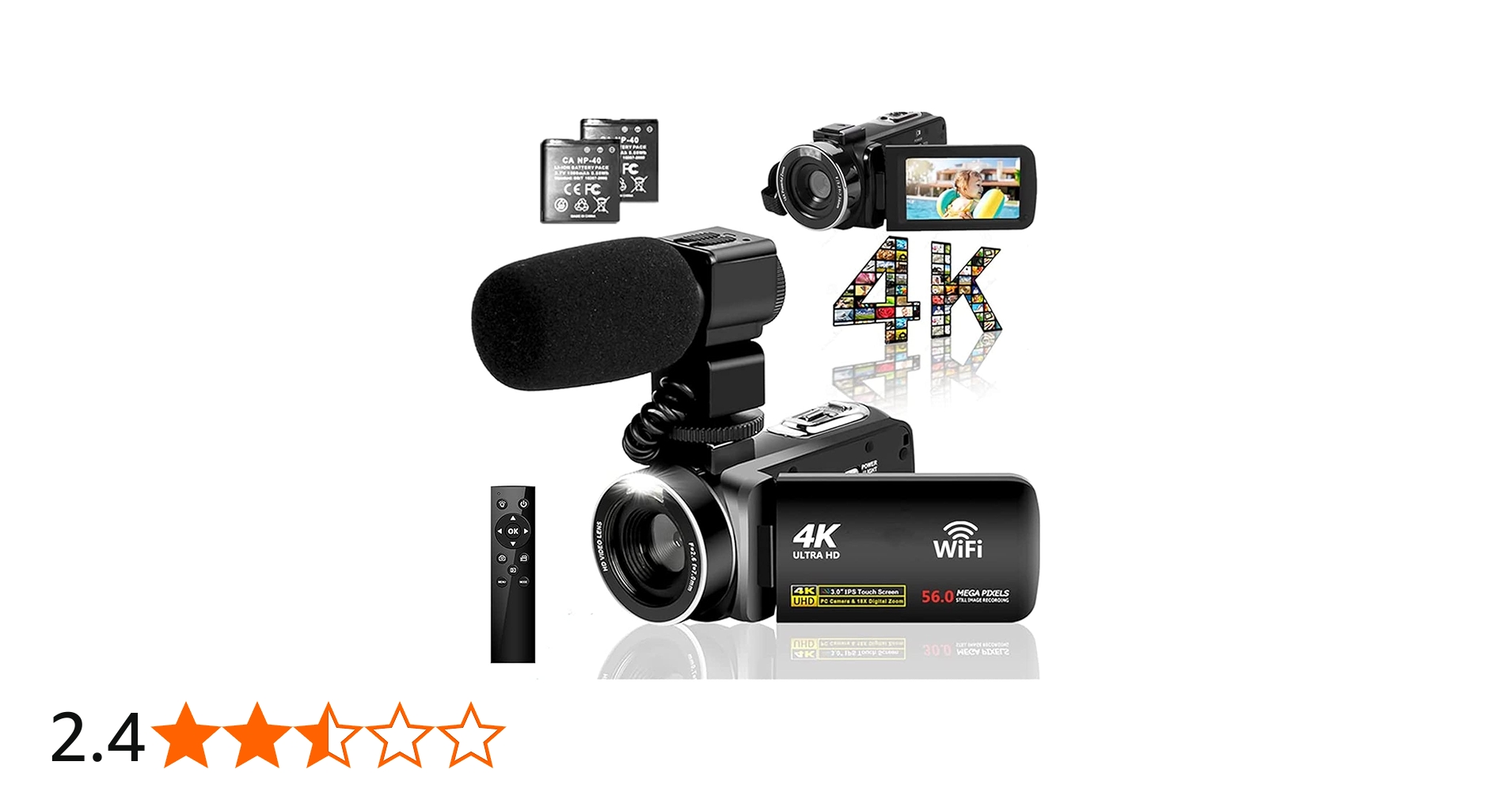 Amazon | ビデオカメラ 4K YouTubeカメラ WIFI機能18倍デジタルズーム