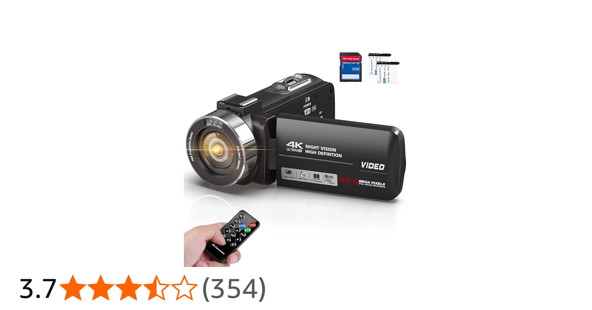 Amazon | Keculbo ビデオカメラ 4K 48MP 30FPS18Xデジタルズーム IR