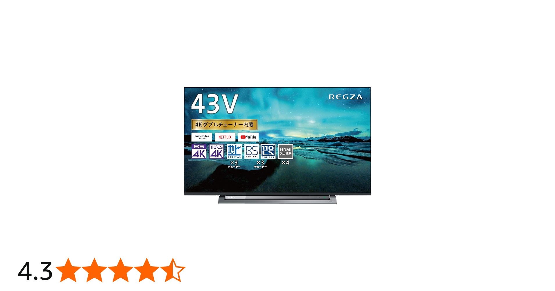 Amazon | 東芝 43V型 液晶テレビ レグザ 43M530X 4Kチューナー内蔵 外