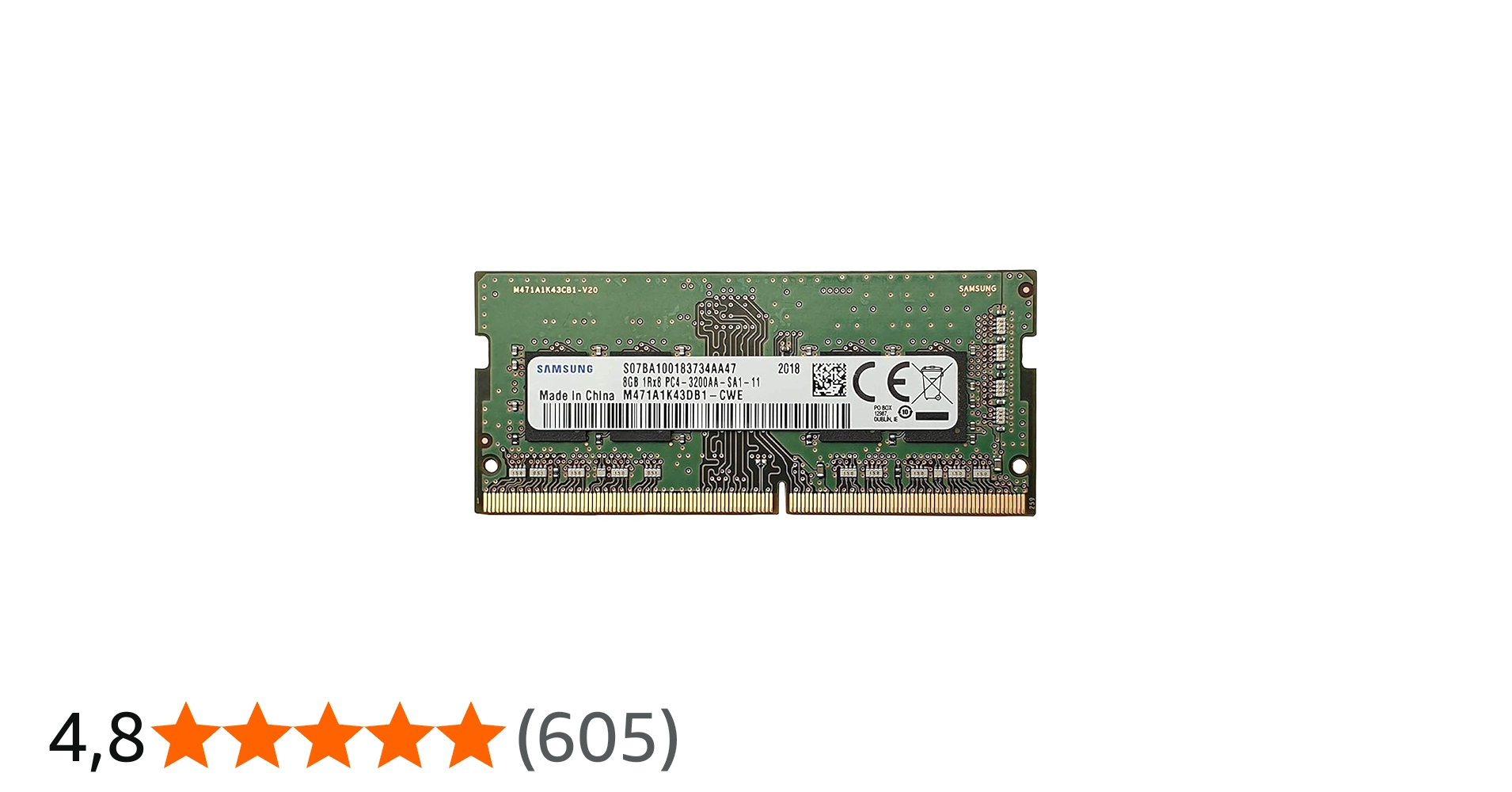 Samsung 8GB DDR4 3200MHz PC4-25600 (PC4-3200AA) CL22 SODIMM 1Rx8