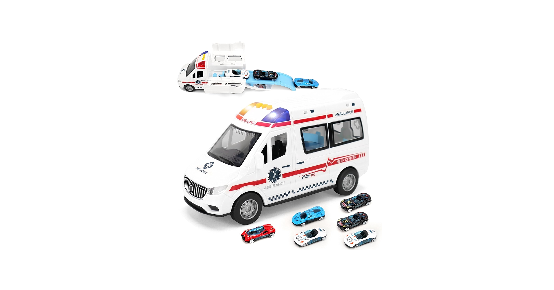 Amazon.co.jp: Mercs－X 救急車おもちゃ 音と光 6台ミニカー付き