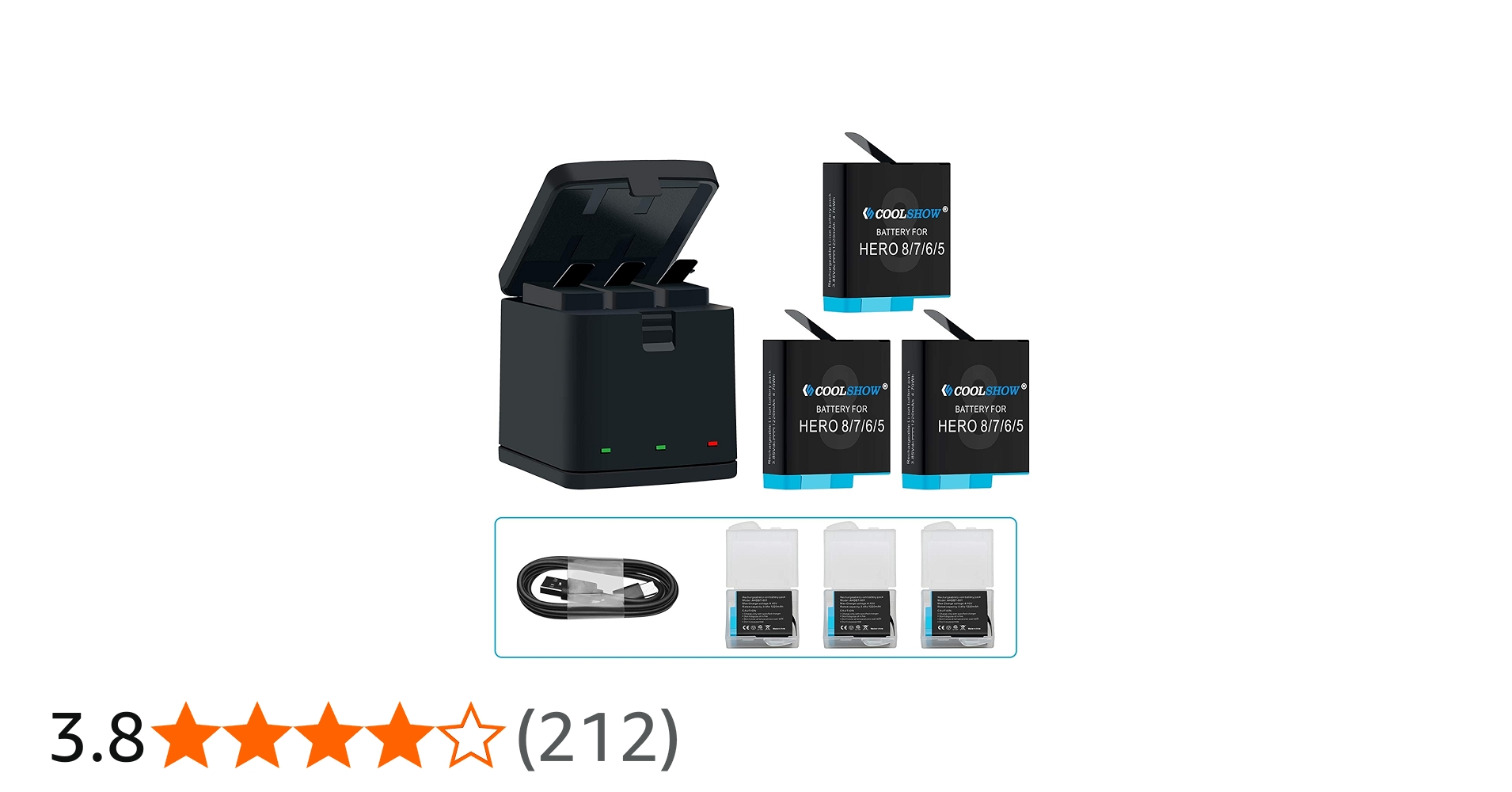 Amazon | COOLSHOW GoPro HERO 8 バッテリー ゴープロ8 充電器 対応