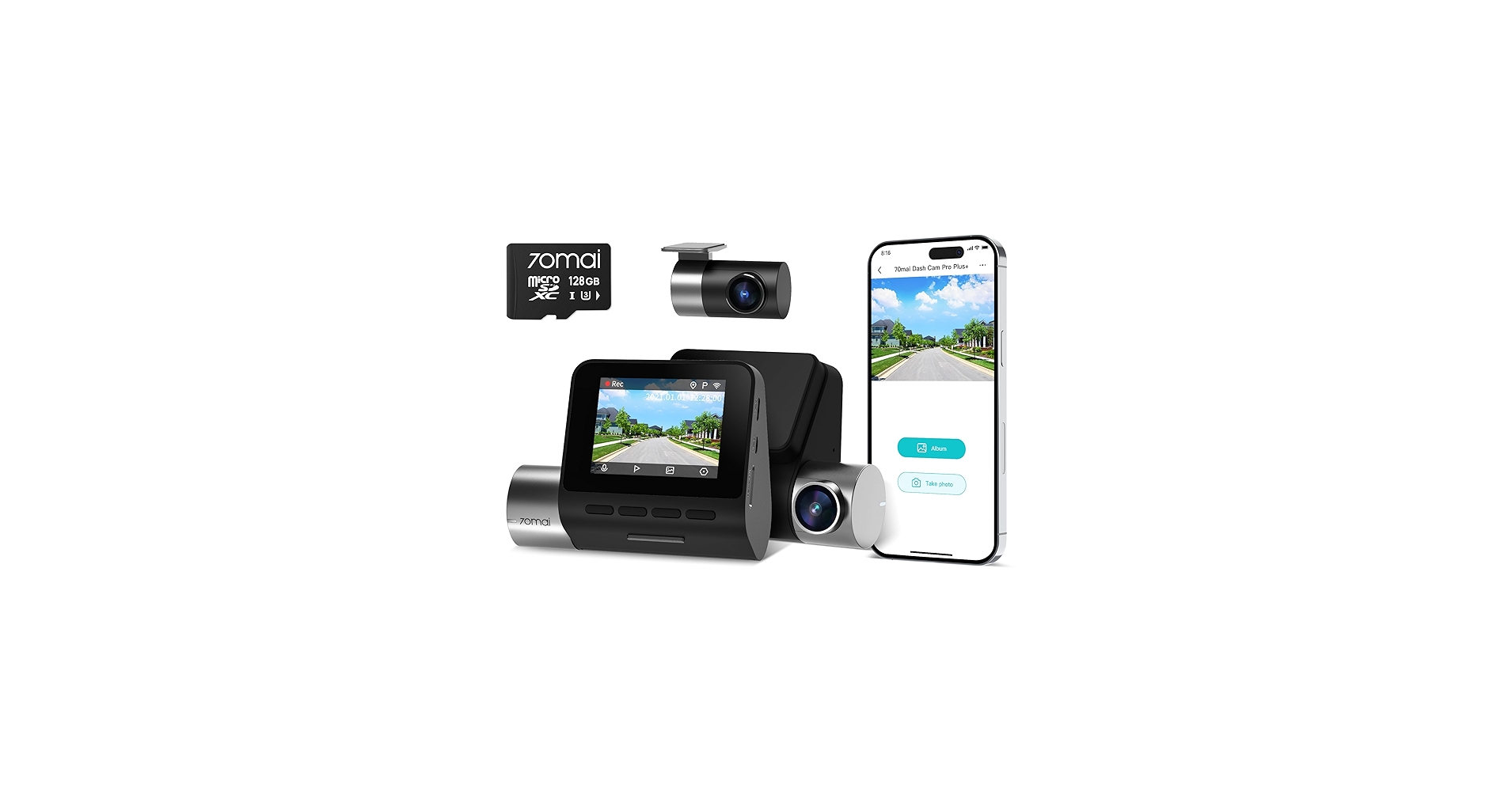 Amazon.com: 【70mai Dash Cam Front and Rear A500S+128GB】 Dual