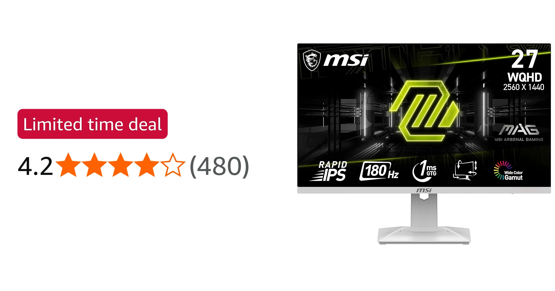 MSI MAG 274QRFW 27 Inch WQHD Gaming Monitor - 2560 x 1440 Rapid