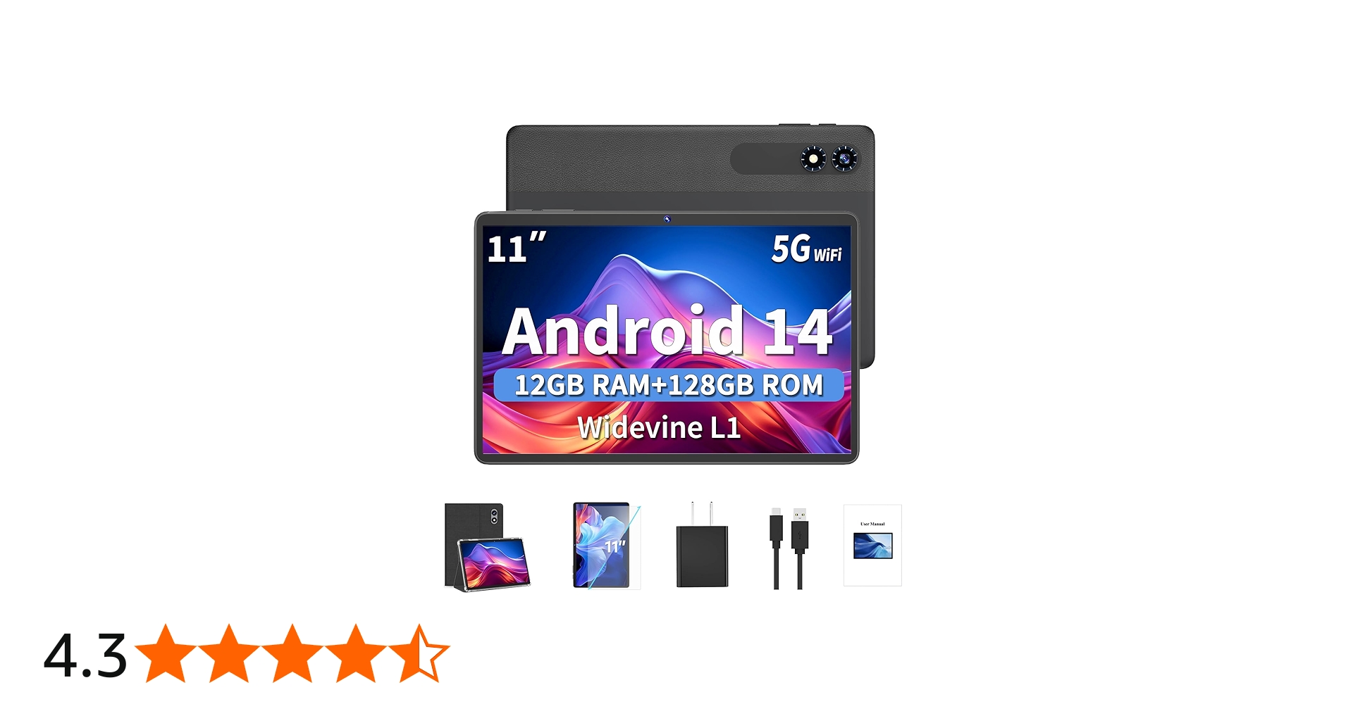 Relndoo Android Tablet, 11 inch Android 14 Tablet, 12GB RAM +128GB