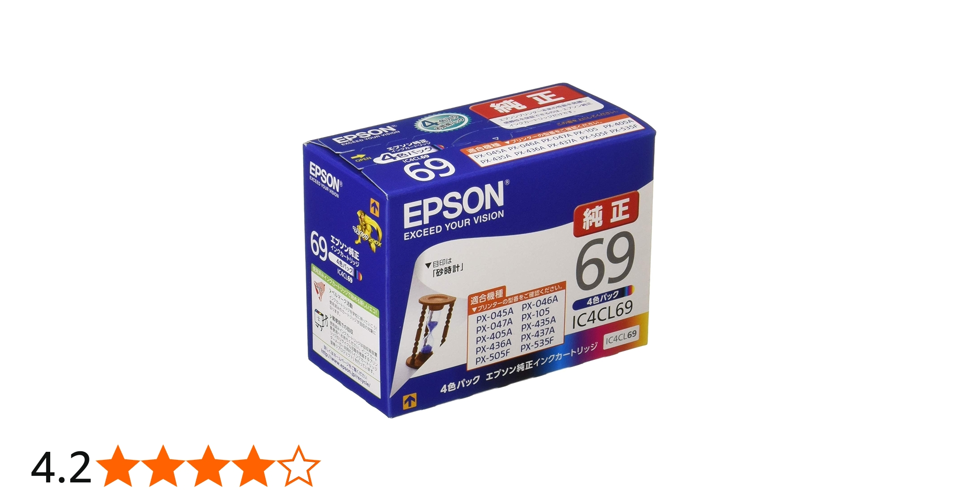 Amazon.co.jp: エプソン 純正 インクカートリッジ 砂時計 IC4CL69 4色