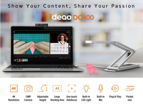 Amazon.com: Ideao DC400 4K USB Document Camera, Webcam & Scanner