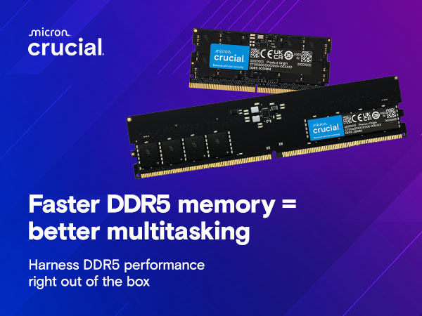 Crucial 32GB DDR5 RAM Kit (2x16GB), 5600MHz (or 5200MHz) Desktop