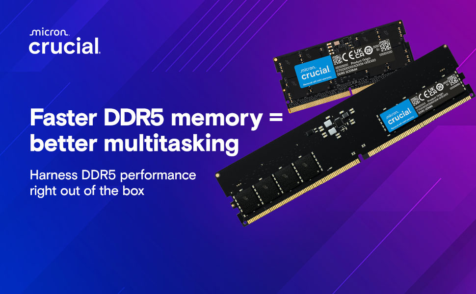 Crucial 32GB DDR5 RAM, 5600MHz (or 5200MHz or 4800MHz) Desktop